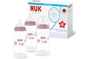 NUK First Choice Biberón | 3+ meses | 300 ml | Biberón anticólicos | PP | Indicador de control de temperatura | Koala | 3 unidades