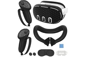 Silicone Cover Set Compatible with Oculus/Meta Quest 3, VR Accessories Protective Cover Includes Controller Grips, Front Shell Headset Cover and Face Cover, Lens Protector, Gift for Christmas (Black)