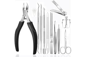 BFYLIN Fußnagel Nagelknipser set,Fußnagelzange,Nagelzange,12 Stücke Edelstahl Fußnagel Knipser mit Doppelseite Nagelfeile und nagelschere,Reparieren für Dicke und Eingewachsene Fußnäge