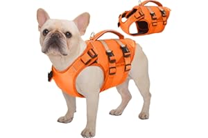 Kuoser Kamizelka ratunkowa dla małych psów, kamizelka ratunkowa dla psów, kamizelka ratunkowa z uchwytem i odblaskiem, regulowana, kamizelka ratunkowa dla małych psów, o zwiększonej wyporności