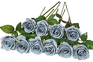 DuHouse Ramo de Flores Artificiales de Seda sintética de Color Azul Polvoriento con 10 Rosas Falsas para arreglos de Boda, Centro de Mesa, hogar, Cocina, decoración (Gris Azul)