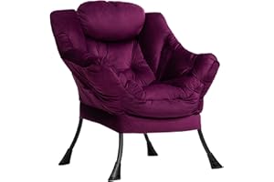 HollyHOME Fotel Akcent Krzesło Leniwe Fotel Wypoczynkowy z Podłokietnikami Nowoczesny Aksamitny Materiał Wypoczynkowy Sofa Krzesło ze Stalową Ramą, Fioletowy