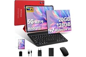 SKYEGG Tablet 10 Pollici Android 14, 20 GB RAM + 128 GB ROM(Espandibile Fino a 1 TB), Octa-Core, 5G Wi-Fi 6, 8MP + 5MP, 6000mAh, Widevine L1, USB-C Tablet con Tastiera + Mouse + Custodia, Rosso