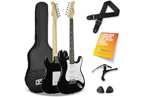 3rd Avenue XF Full Size 4/4 Electric Guitar Starter Beginner Pack with Bag, Strap, Picks and Capo – Black