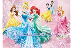 OBLEA PERSONALIZADA OBLEA de PRINCESAS personalizada con nombre y edad para pastel o Tarta, especial para cumpleaños, Medida rectangular de 28x20cm