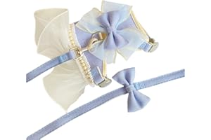 MEIAOBEST Dog Harness Skirt with Leash,Sweet Dog Dress Harness with Bow-Tie Pearls,Soft Tutu Vest Pet Clothes for Cats Puppy Small Dogs_S(Purple Blue)