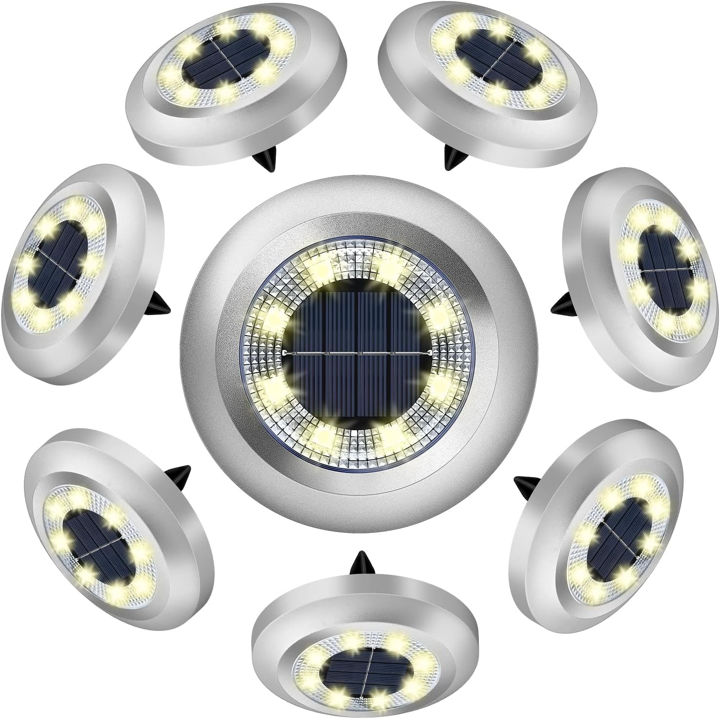 ZFITEI 8 Pack Solar Ground Lights Outdoor,8 LED Solar Garden Lights with 600mAh Battery & 8H Runtime for Lawn,Pathway（Warm White ）