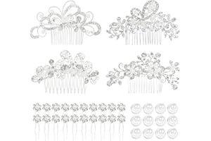 Cinaci 36 Pack Sparkly Silver Rhinestone Pearl Bridal Hair Side Combs Slides+U-shaped & Twist Hair Pins Clips Barrettes Wedding Headpieces Accessories for Women Girls Brides Bridesmaids