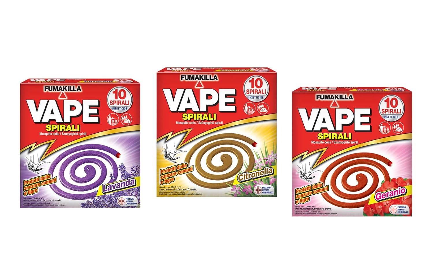 Vape Spirali Profumate Assortite, Insetticida Protettivo Contro Zanzare Comuni e Tigre, Confezione da 3