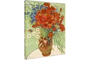 Wieco Art - Stampe astratte HD con papaveri rossi e margherite su tela di Van Gogh Riproduzione di dipinti a olio floreali classici su tela da parete per decorazioni per casa e ufficio
