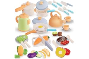 TUEHUTDE Kinderküche Zubehör Spielküche Puppenküche Topfset mit Töpfen und Pfannen, Lebensmittel Küchenspielzeug Matschküche Zubehör kinderküche für Kinder Jungen Mädchen ab 3 Jahren