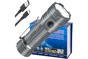 YANGTAI Latarka LED, bardzo jasna, typ C, ładowana, 50 0000 lumenów, 8 trybów świecenia, 8 x LED, wodoszczelna, taktyczna, mała latarka do aktywności na świeżym powietrzu, wędrówek, sytuacji awaryjnych, na