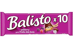 BALISTO - Barres chocolat et biscuit céréales, lait et fruits des bois - 10 sachets de 18,5g - 185g