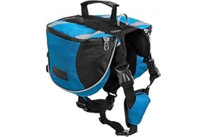 Lifeunion Polyester Dog Saddlebags Pack Hound Travel Camping Hiking Backpack Saddle Bag for Small Medium Large Dogs (Blue,L)