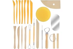 HUIGULI 20 Pezzi Attrezzi Argilla, Ceramica da Modellare per Polymer Clay, Attrezzi Scultura Argilla in Legno, Kit di Strumenti in Ceramica per Ceramica Goffratura, Scultura, Intaglio, Modellazione
