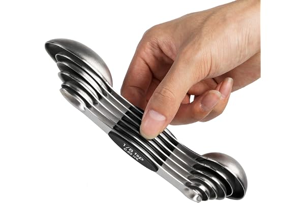 Lot de 6 cuillères à mesurer magnétiques avec double extrémité en acier inoxydable Cuillère à café Cuillère à mesurer 6 pieces Measuring Spoons Black