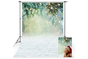 MEHOFOTO Fotostudio-Hintergrund, für Winter, Weihnachten, Schneeflocke, Landschaft, grüne Blätter, Bokeh, Fotografie-Hintergründe, Requisiten, 1,5 x 2,1 m