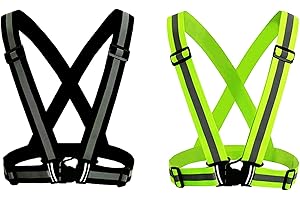 MEIN HERZ 2 Pc Chalecos Reflectantes, Chaleco Seguridad Chaleco Reflectante Alta Visibilidad Arnés Elástica Ajustable Ligero, para Correr, Andar en Bicicleta, Caminar, Aventura al Aire Libre(Negro + Verde)