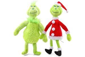 HYZMSZA 2 Stück Weihnachtsmuffel Kuscheltier, 32cm Santa Grin Hunde Plüsch Puppe mit Weihnachtsmütze, Grün 3 Plüschtier als Wurfkissen Stofftier, Weihnachtself Geschenk für Kinder Xmas Dekoration