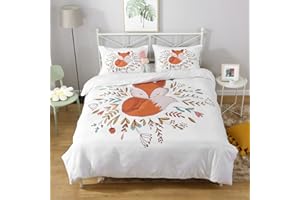 HLWDXNO1 Forest Fox Cartoon Girls Bedding Single Set Woodland Friends Kids Duvet Cover Sets with 2 Pillow Case Animal Print Boys Quilt Cover Ultra Soft Brushed Microfiber Comforter Cover Zipper Closure