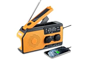 FLITI Radio Manivela Solar Emergencia, Emergencia Portátil, Manivela Solar Am/FM/NOAA, Batería Power Bank 5000mAh, Radio de Supervivencia con Manivela, Linterna, Alarma SOS (Color Naranja)