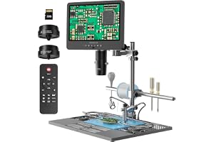 Andonstar AD249S-M Plus 10,1 tum HDMI lödning digitalt mikroskop för elektronikreparation, 2000 x 3 objektiv 2160P UHD videoinspelning, lödmikroskopstation med hjälpande händer, bildbilder, kort
