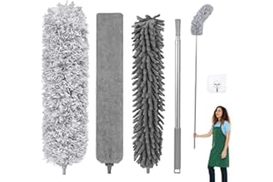 Fogray 5 PCS Extendable Feather Duster, Bendable Microfiber Duster with Extra Long 100'' Telescopic Extension Pole and Soft Silicone Cap, Washable Duster for Cleaning Roof, High Ceiling Fan, Blinds