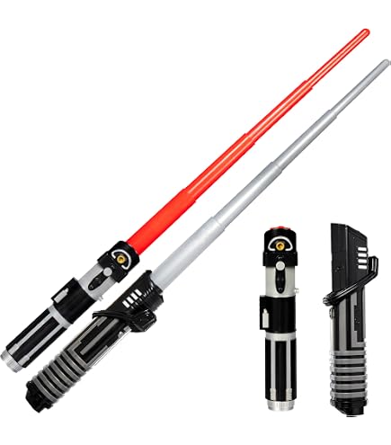 GUBOOM Spada Luminosa Ricaricabile per Bambini, 2 Pezzi Spada Laser Giocattolo, 24 Colori Cambiabili 2 in 1 Retrattile LED Luce, Spade Laser Lightsaber, Spada Laser per Bambini per Cosplay