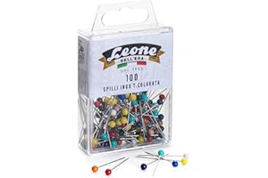 Leone Dell'Era 100 alfileres Inoxidable Cabeza de plástico (mm. 0,60 x 32) -Caja colgable, colores surtidos