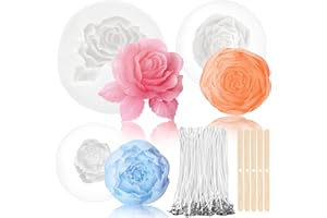 RUIJIE 3 Stück Kerzenform Silikon, 3D DIY Silikonform Kerzen Gießen Formen, Kerzenformen zum Gießen, Kerzen Formen Silikon, Blumen Bubble Kerzengießformen mit 100 Kerzendocht & 5 Dochthalter