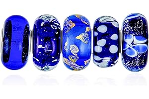 BLING JEWELRY Assortito Set Misto Di 5 O 6 Bundle Sfumature Traslucide Di Nero Blu Navy Argento Oro Foil Murano Swirl Charm Bead Distanziatore Per Donne .925 Sterling Silver Core Adatto A Bracciale Europeo
