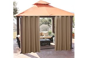 ele ELEOPTION Cortinas de Exterior, Resistentes al Agua, Protección UV, Cortina Exterior con Ojales, Cortina Opaca para Jardín, Patio, Balcón, Marrón, 2 Piezas / 132 X 213cm