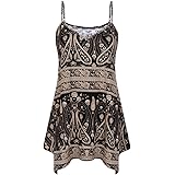 SOLERSUN Womens Summer Sleeveless V Neck Spaghetti Strap Printed Cami Swing Irregular Tops