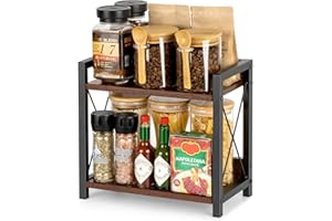 ANBOXIT Coffee Station Organizer, Wooden Kitchen Countertop Organizer, 2 Tier Small Spice Rack, Hot Chocolate Station Stand, Coffee Storage Shelf for Kitchen, Office, Home - Brown