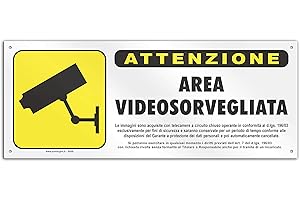 POLITARGHE Cartello cm 30x12 - Attenzione Area Videosorvegliata (PVC spessore 1 mm con 4 fori)