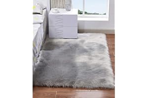 HARESLE Shaggy Longhair Fell Teppich Wohnzimmer, Flauschiger Weich Einfarbig Wohnzimmerteppich,Grau/60x120cm