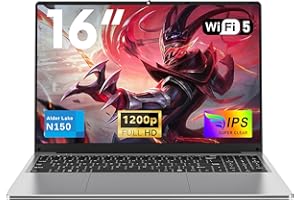 NAIKLULU 2025 PC Portatile Processor N150(1.2 a 3.6Ghz), 16 Pollici RAM 16GB SSD 1TB Laptop Computer Portatile, 1920x1200P/Tastiera Completa Retroilluminata/6000MAh