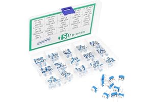 Smgda 15 Values 150 pcs 100 Ohm- 2M Ohm Variable Resistor 6mm Multiturn Trimmer Potentiometer Assortment Kit with Clear Plastic Storage Box