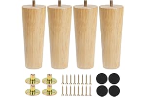 Luabue 4 Pezzi Gambe per Mobili Legno 15CM Piedini per Mobili Ricambio Parti di Mobili in legno Gambe per Cabinet Divano Letto Tavolo con Piastra di Montaggio, Pad Antiscivolo e Viti