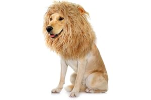 Onmygogo Parrucca di criniera di leone per cani con orecchie divertenti costumi per Halloween Natale (taglia L, giallo)