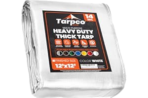 Tarpco Safety bache de Protection Exterieur (245 g/m²|12′ X 12′ | 3.65m X 3.65m|Blanc) 14 Mil Haute résistance, bâche de Couverture, Bâche étanche – bâche de Protection avec œillets