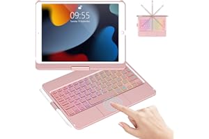 GAOJIE Étui avec Clavier avec Touchpad pour iPad 9ème/8ème/7ème Génération, Rotatif à 360° Coque pour iPad avec Mise en Veille/Réveil Automatique, 7 Rétroéclairages AZERTY Bluetooth Clavier(Or Rose)