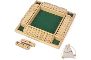 WOODENFUN 2-4 Players Shut The Box Game with 8 Dice Wooden Board Game Wooden Table Party Game Dice Game Math Games for Children and Adults