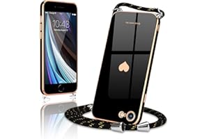 Wirvyuer Handykette Kompatibel mit iPhone SE 2022 Hülle, iPhone 7, 8, Handyhülle mit Band zum Umhängen Liebesherz Silikon Schutzhülle für iPhone 7/8/SE2020/SE2022 Schwarz