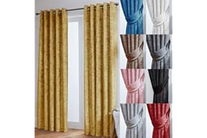 John Aird Crushed Velvet Fully Lined Eyelet Curtains (Ochre, 66" Wide x 72" Drop)