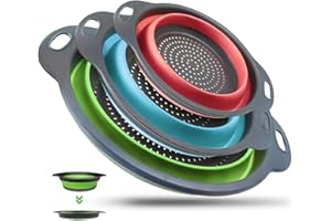 WANGZHENXI Paquete de 3 coladores plegables de cocina, colador de pasta plegable, utensilios de cocina para escurrir pasta, verduras, frutas, 3 colores