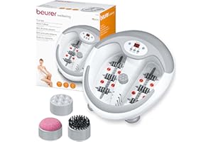 Beurer FB50 Bain de Pieds Relaxant, Balnéothérapie avec Accessoires de Pédicure, Chauffage de l'eau, Massage Vibrant à Bulles, Points de lumière Infrarouge et Thérapie par Champs Magnétiques