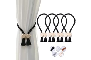 ‎OCIOLI OCIOLI Pack of 2 Strong Magnetic Curtain Tiebacks, Tiebacks for Curtains, Curtain Tiebacks, Magnetic Tiebacks, Hand-Woven Tiebacks, Curtain Tiebacks (Black, 4)