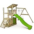 FATMOOSE Wooden Climbing Frame FruityForest Fun XXL with Swing Set & Apple Green Slide, Outdoor Kids Playhouse with Sandpit, Climbing Ladder & Play-Accessories for The Garden