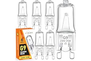 Lumlog G9 Halogen Light Bulbs Warm White Dimmable 25W, 6 Pcs 230V G9 Halogen Light Bulbs, 300℃ High Temperature Resistant for Lighting Decor, No Flickering